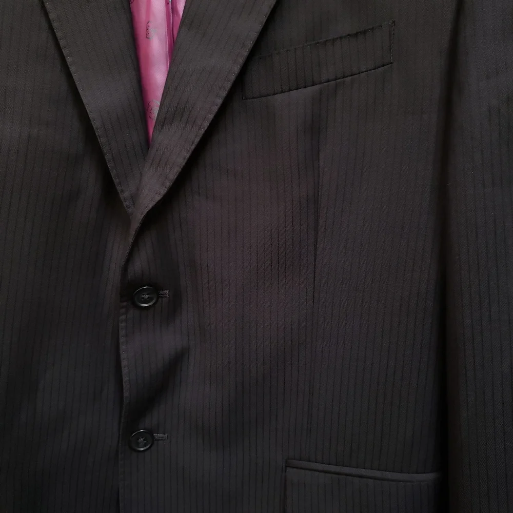 Sean John Black Pinstripe Wool Blend Blazer Suit Jacket